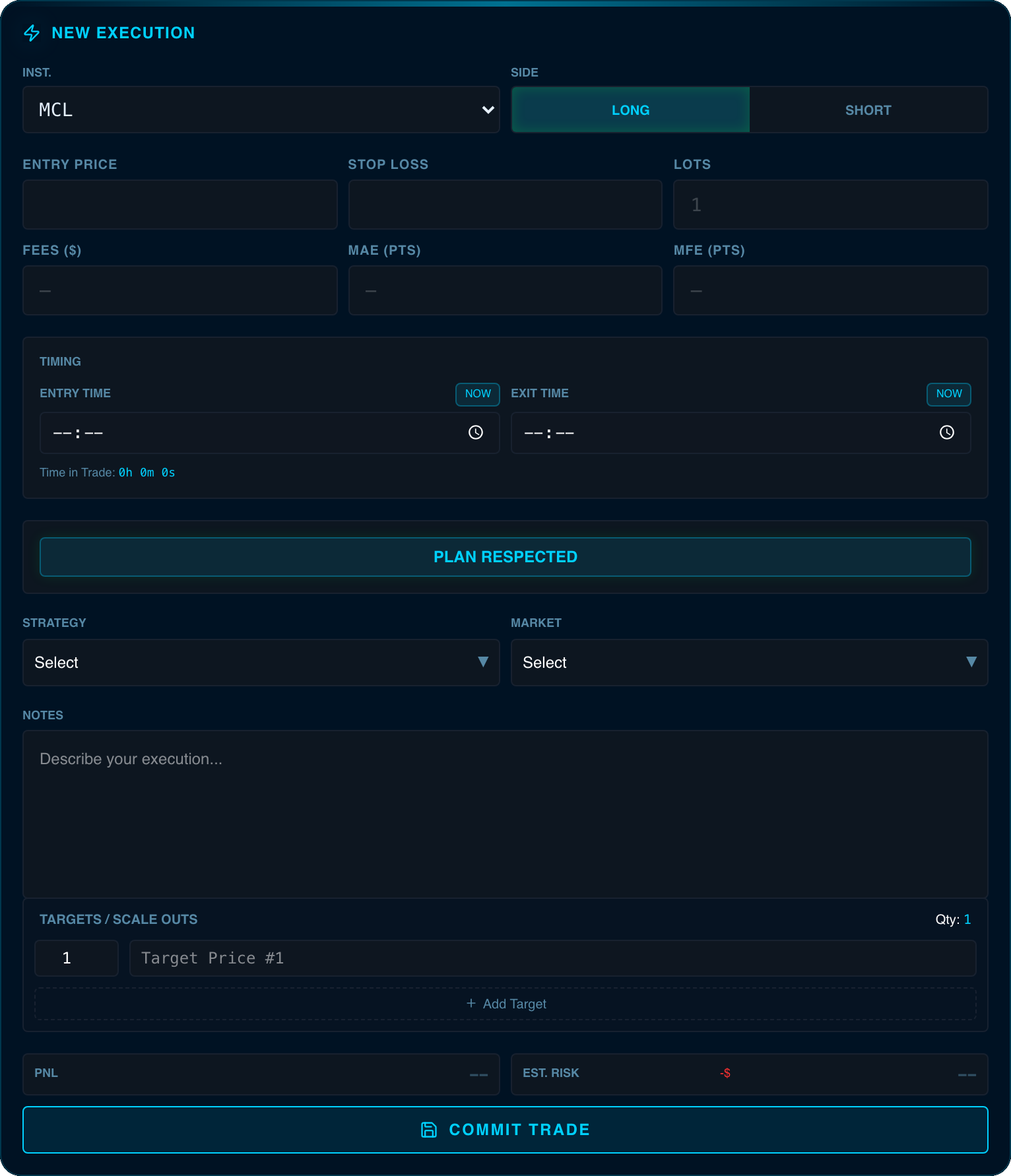 Trade entry form