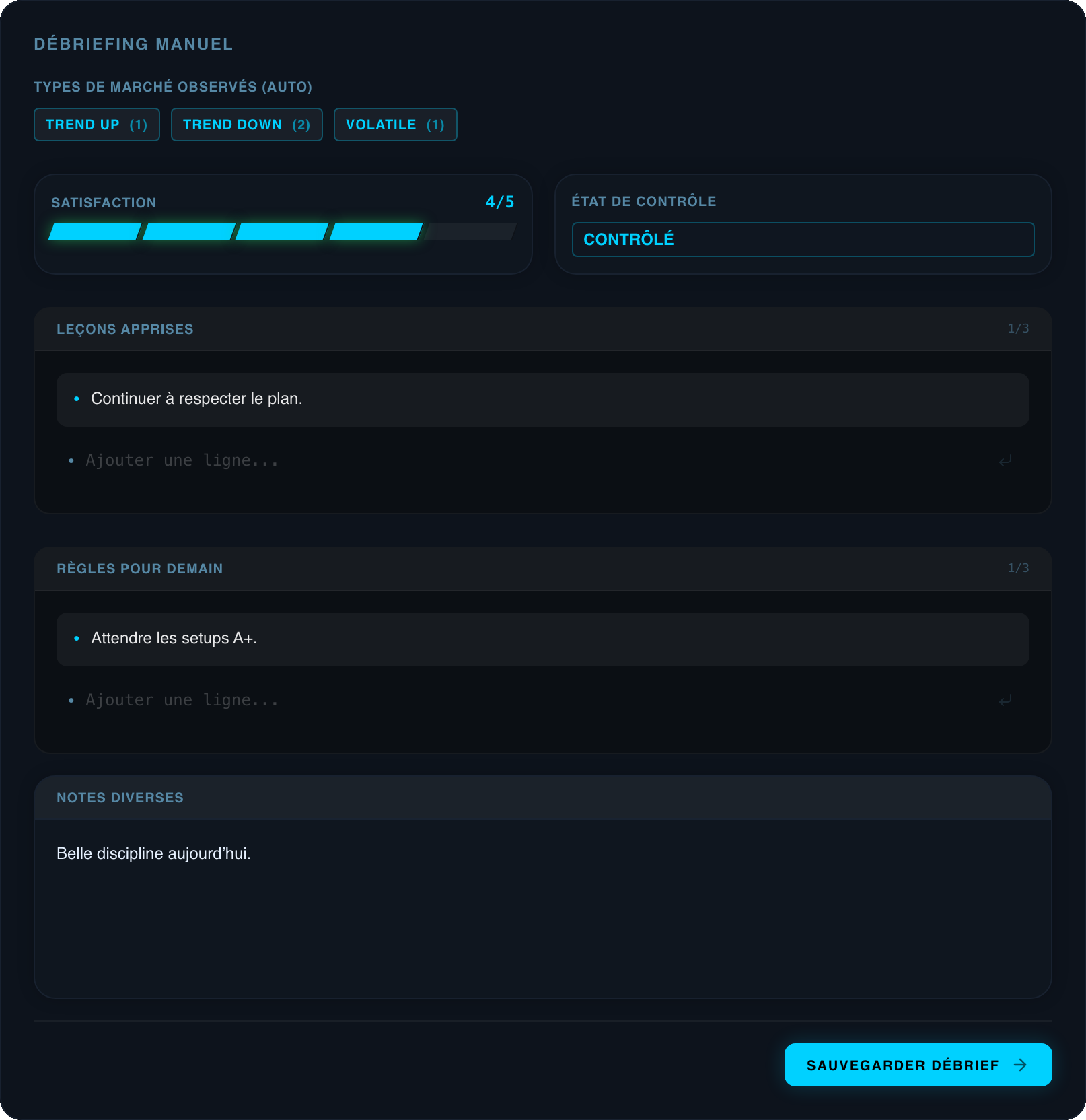 Débrief de fin de séance